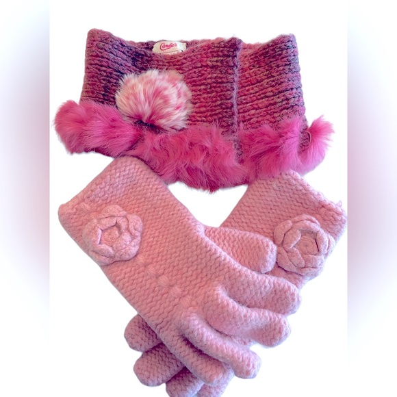 Candies Pink Rosette Head/Neck scarf with Berkshire Fashion Knit Rosette Gloves - Picture 8 of 8